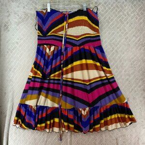 Freckles Womens 1X Tube Top Mini Dress Colorful Smocked Fit & Flare Stretch